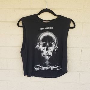 Black Graphic Crop Tank